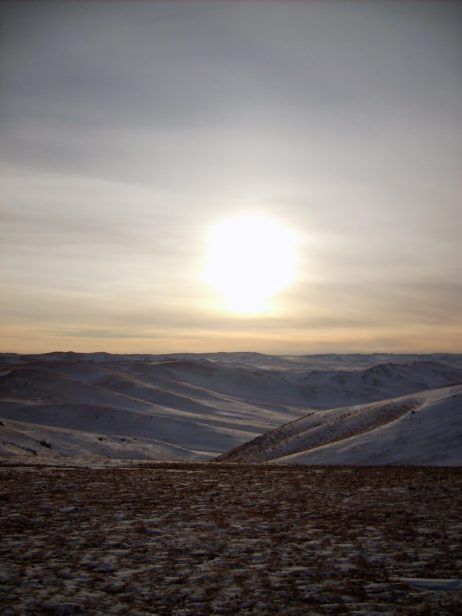 Frozen steppe in Mongolia Frozen steppe in Mongolia