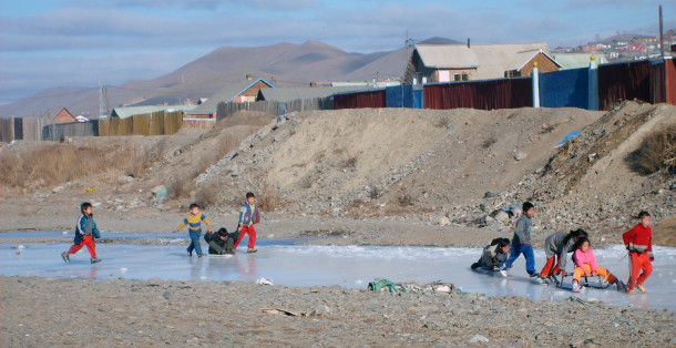 Free photo: Mongolian kids on ice