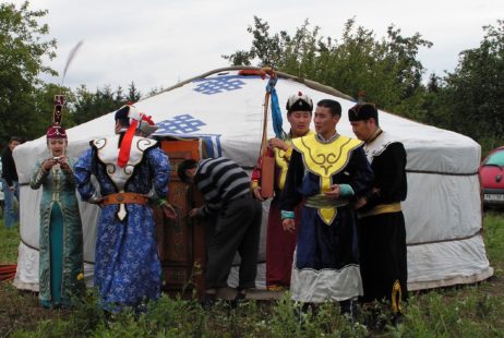 Mongolians in traditional clothes Mongolians in traditional clothes