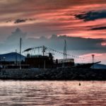 Sunset Glow At Sea Ship In The Evening