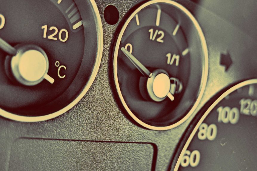 Free photo: Car Dashboard.  The fuel gauge, temperature gauge and tachometer.