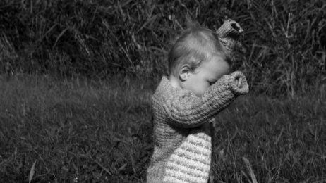 Toddler walking on the meadow Toddler walking on the meadow
