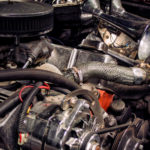 Free stock image of car engine in old american car