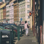 Girl walking on the street of Prague Girl on the street of Prague