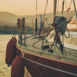 Luxury sailboat in dusk Photo of luxury sailboat in dusk