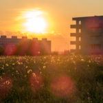 Sunset on a panel housing estate in Prague