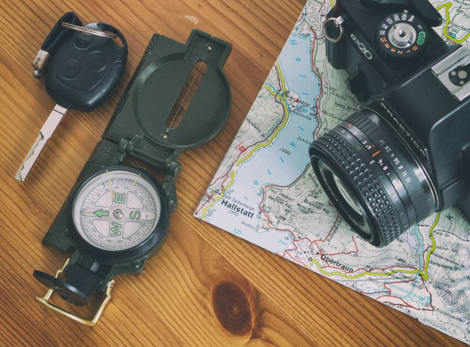 Travel Map, Car Key, Compass And Camera Copyrightfree photo (by M