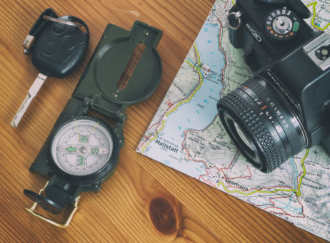 Travel Map, Car Key, Compass And Camera Travel Map, Car Key, Compass And Camera