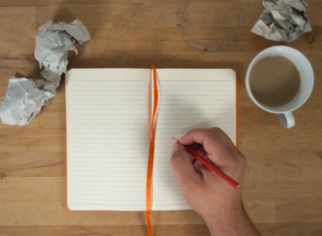 Hand Writing To Open Blank Notebook Mockup Hand Writing To Open Blank Notebook Mockup