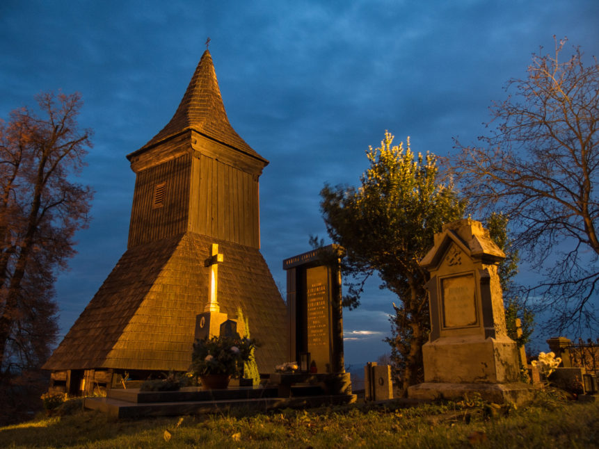 Wooden Chapel On The Cemetery At Night