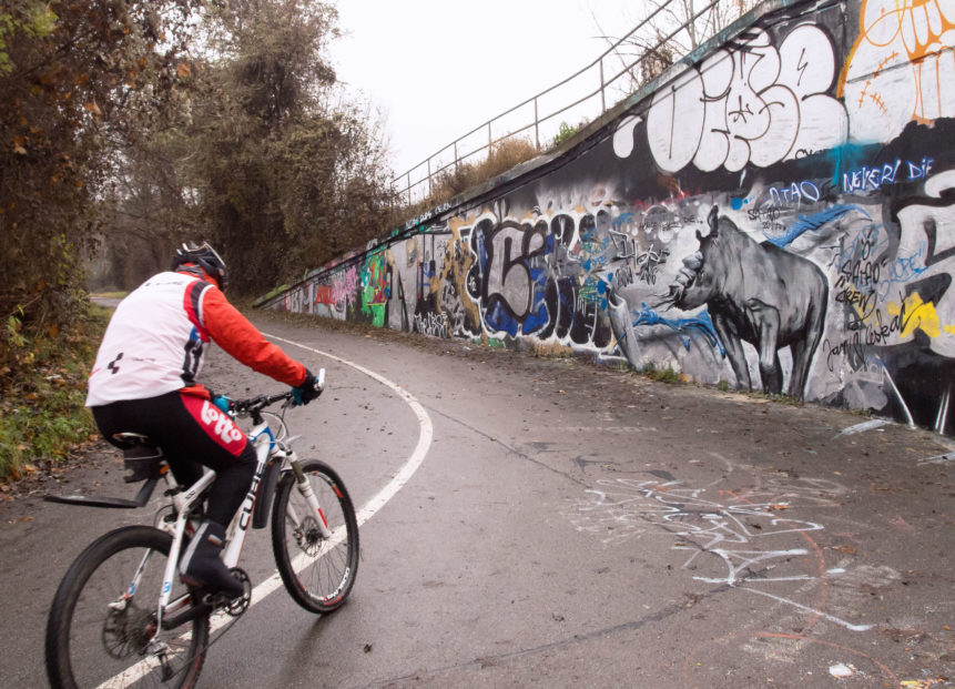 Cyclist With Graffiti Wall