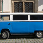 White/Blue Volkswagen Bus T2 Transporter