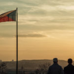 Two men looking to Prague Two men looking to Prague
