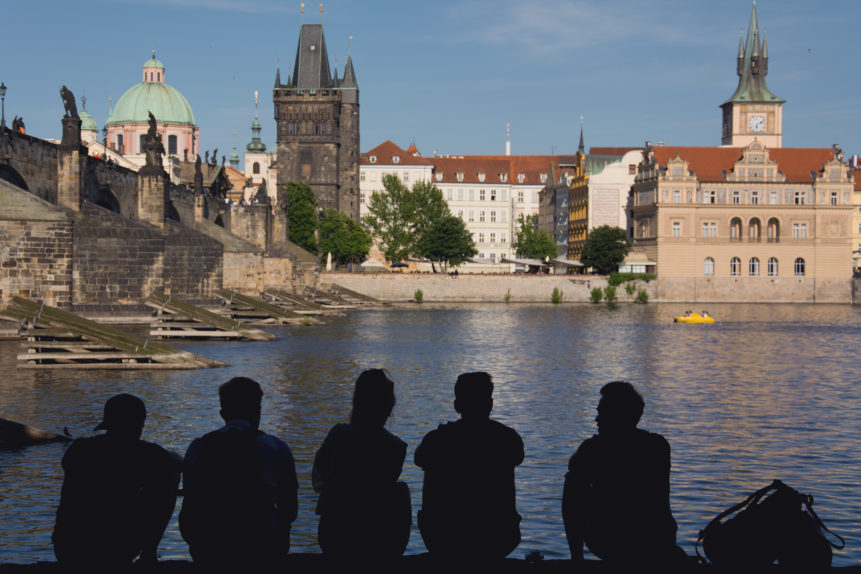 Young People Silhouettes In Prague