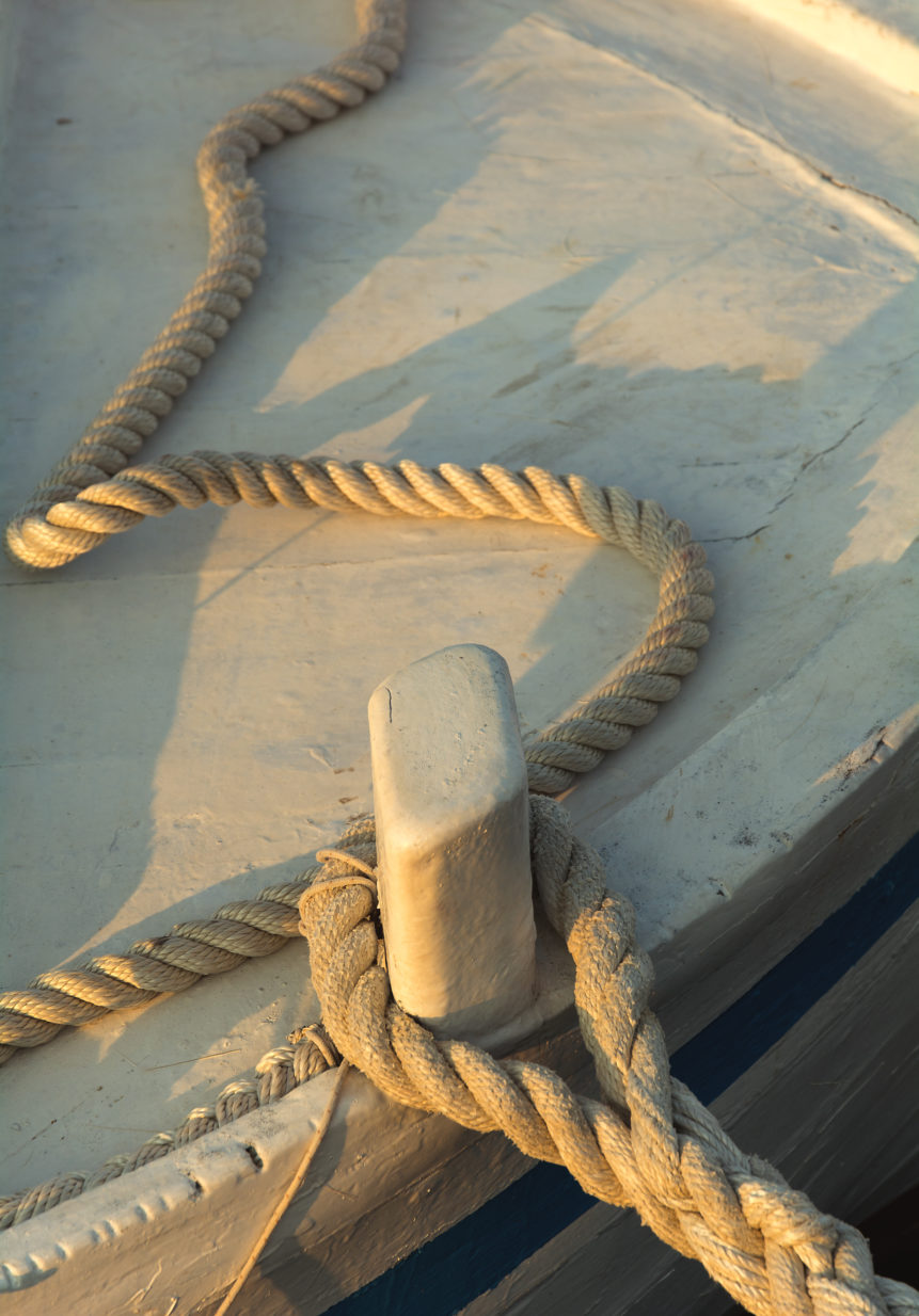 Rope aboard a wooden boat