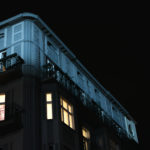 An old illuminated house