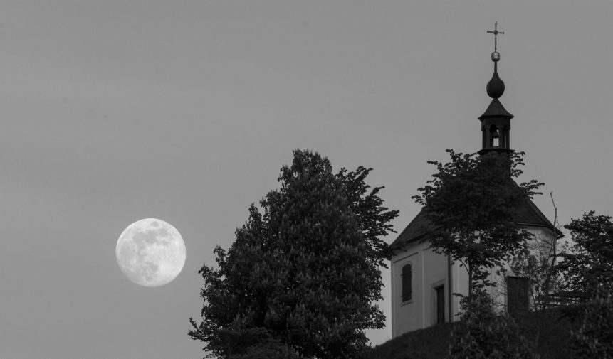 Church and moon
