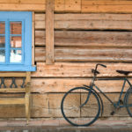 Wooden House and Bicycle Wooden house background