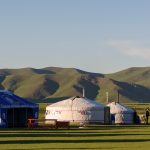 Mongolian countryside with yurts Mongolian countryside with yurts
