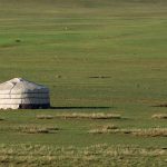Mongolian yurt in the green steppe Mongolian yurt in the green steppe