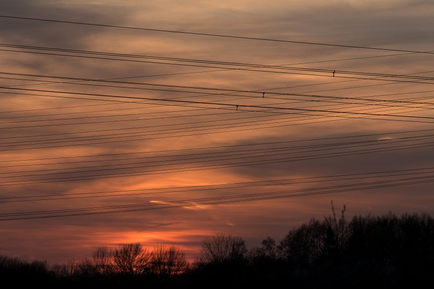 Electric wires at sunset