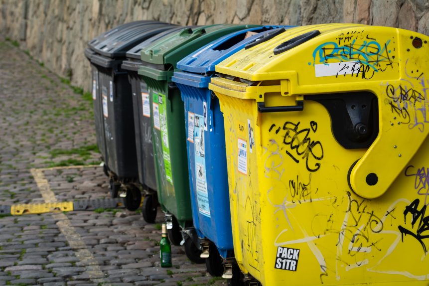 Colored garbage cans for recycling