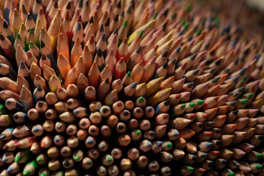 Hundreds of colored crayons