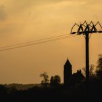 Silhouette of the Church and Power Lines Silhouette of the church and power lines