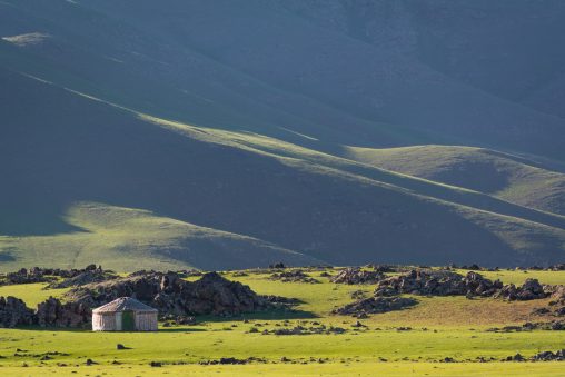 Mongolian landscape with yurt